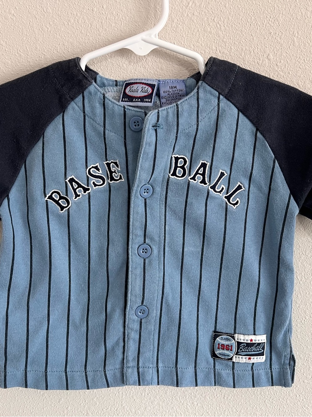 Koala Kids Light Blue and Navy Baseball Button-Front Top